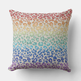 Coussin Paillettes Féminines Faux Imprimé Léopard Arc-en