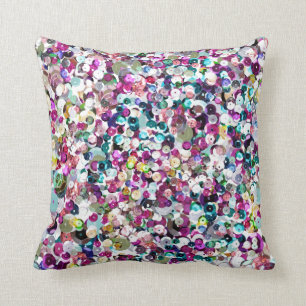 Coussin Paillettes Girly Bling de Faux d'arc-en-ciel