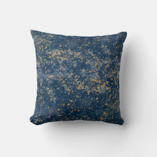 Coussin Paillettes modernes bleu et or éclaboussées