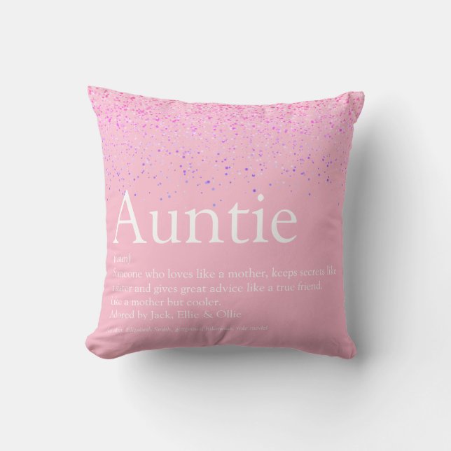 Coussin Paillettes Rose Fille Fun Meilleure Tante Définiti (Recto)