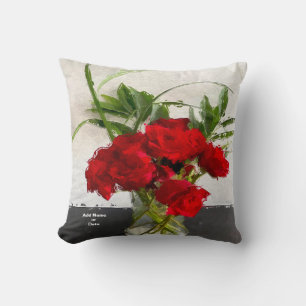 Coussin Painted Red Roses on Black and White Background