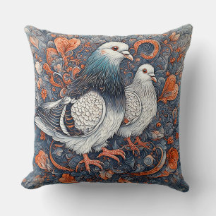 Coussin Paire de pigeons élégants au milieu d'un art flora