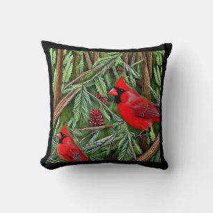 Coussin Paire des Cardinaux rouges sauvages majestueux