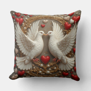 Coussin Paire élégante de colombes symbolisant l'amour et