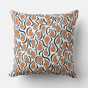 Coussin Paisley Abstrait 230523 - Orange, Noir et Blanc
