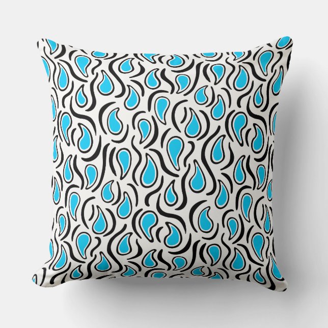 Coussin Paisley Abstrait 230523 - Sky Blue, B&W (Recto)