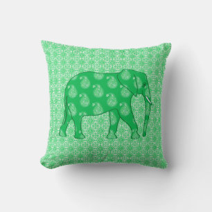 Coussin Paisley éléphant - Jade vert et blanc