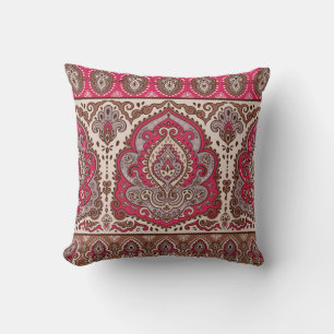 Coussin Paisley floral indien, motif de mandala ethnique.