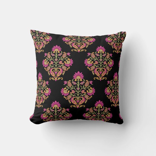 Coussin Paisley floral moghol, design sans soudure. (Recto)
