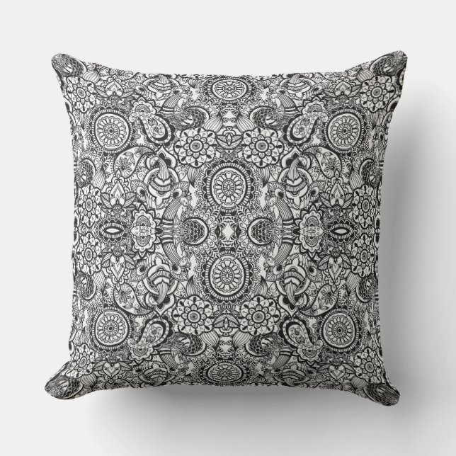 Coussin Paisley floral noir (Recto)