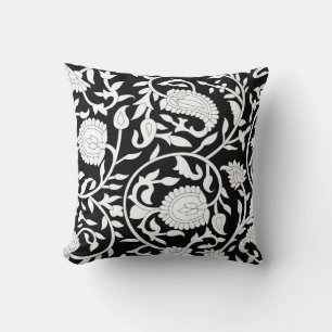 Coussin Paisley indien traditionnel motif sur noir et wi