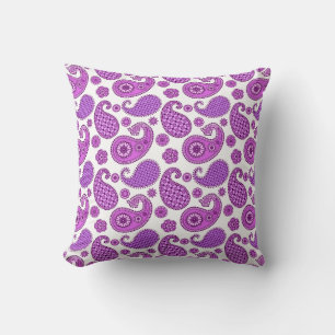 Coussin Paisley Motif, violet, violet et blanc