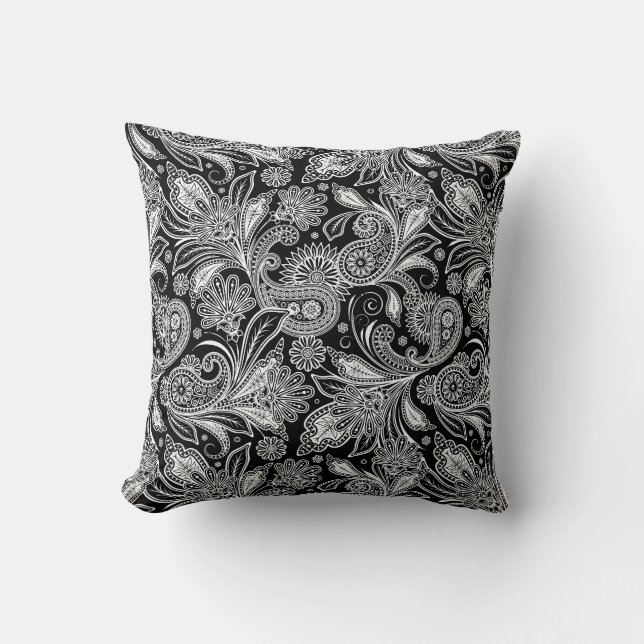 Coussin Paisley noir et blanc (Recto)