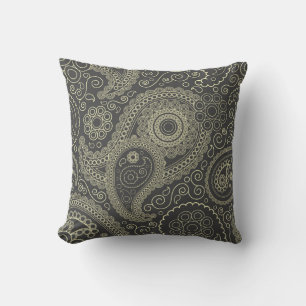 Coussin Paisley ornée noire et or
