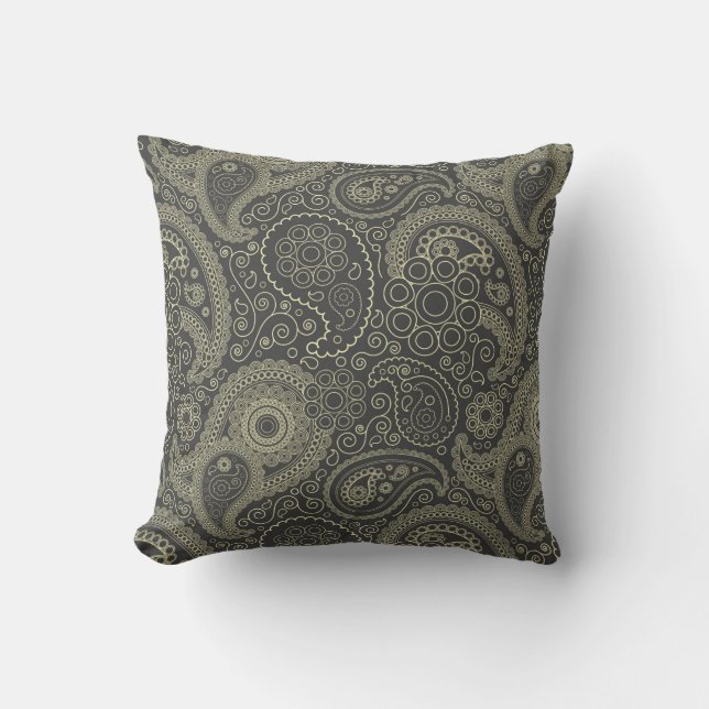 Coussin Paisley ornée noire et or (Recto)
