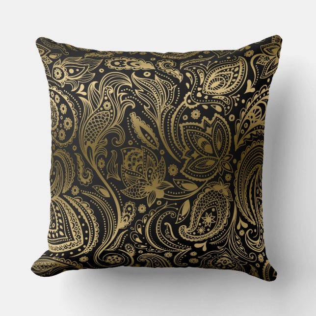 Coussin Paisley Vintage Or Et Noir (Recto)