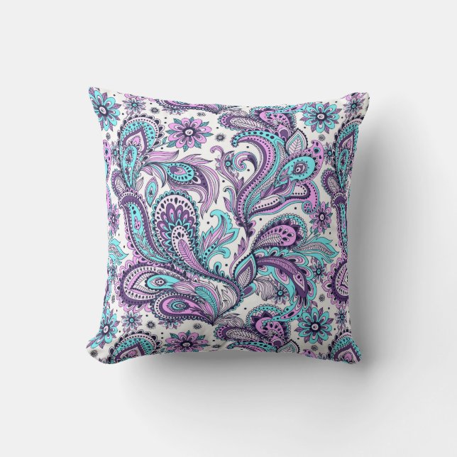 Coussin Paisley violet et bleu (Recto)