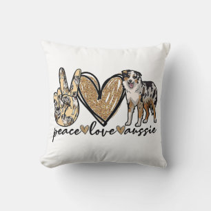 Coussin Paix, Amour, Aussie, chien de berger australien, A