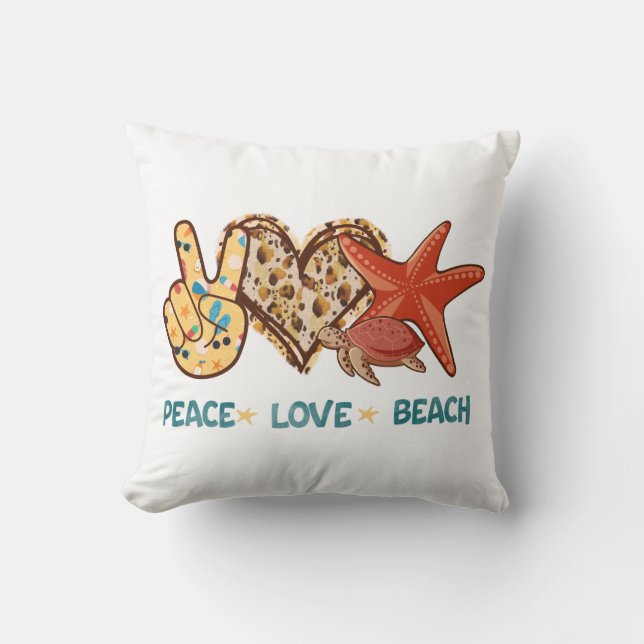 Coussin Paix, Amour, Plage | Vibes d'été | VINTAGE (Recto)