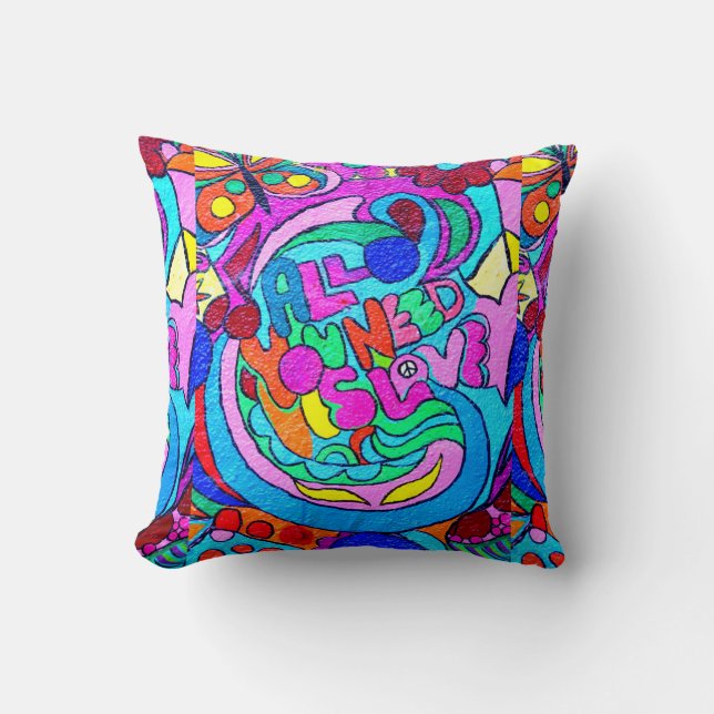 Coussin paix colorée et amour super psychédéliques (Recto)