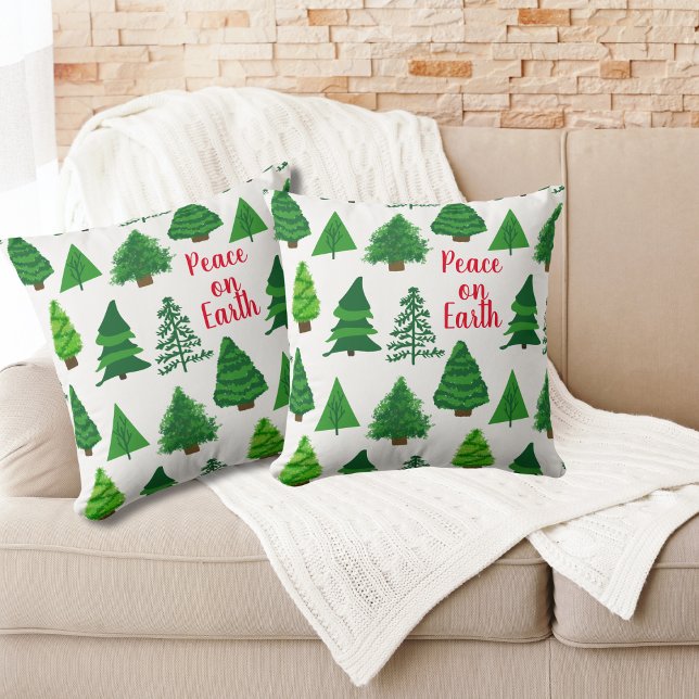 Coussin Paix sur Terre Arbres de Noël (Créateur téléchargé)