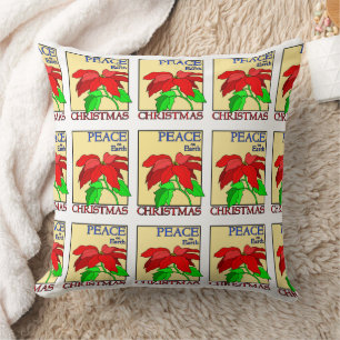 Coussin Paix sur Terre Noël Fête Poinsettia Fleur