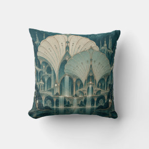Coussin Palais de Coquilles d'Ivoire Fantaisie Océan Turqu