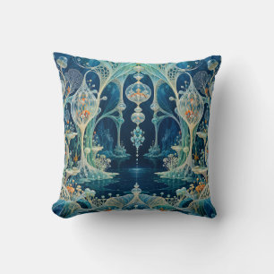 Coussin Palais de fantaisie bleu sarcelle sous-marin