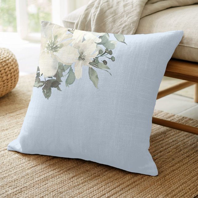 Coussin Pale Blue Moderne Ferme Fleur délicate  (Créateur téléchargé)
