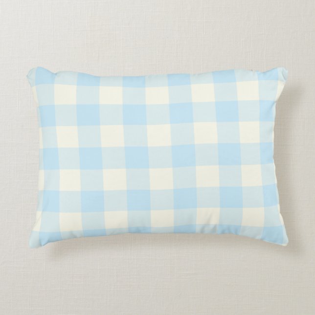 Coussin pâle d'accent de motif de guingan de bleu (Devant)