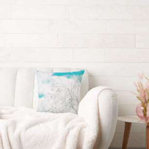 Coussin Pale Pastel Bleu clair Turquoise Arbre Bruns Sky