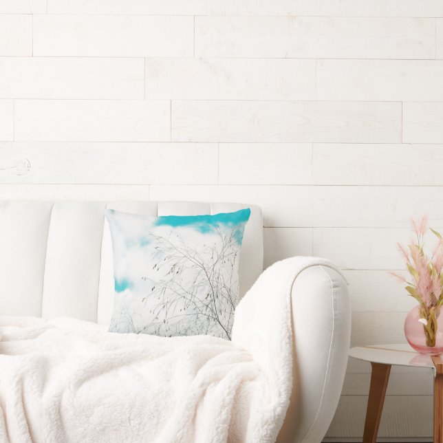 Coussin Pale Pastel Bleu clair Turquoise Arbre Bruns Sky (Canapé)