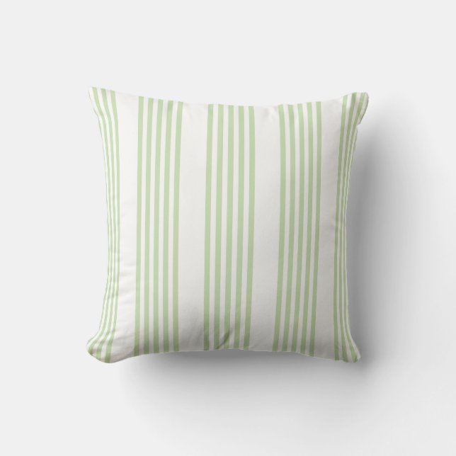 Coussin Pale vert et blanc cinq bandes motif (Recto)