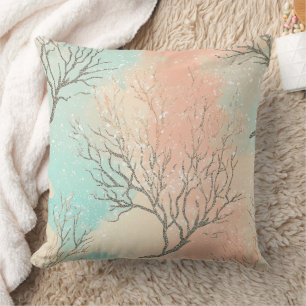 Coussin Palette de plage sophistiquée avec corail et vague