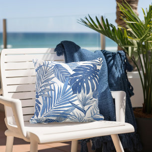 Coussin Palm blanc bleu Feuilles