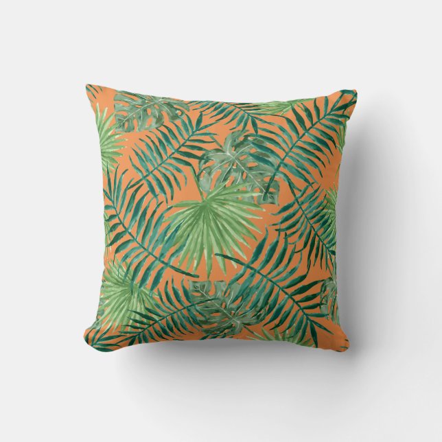 Coussin Palm Feuille Tropical Print Orange Cushion (Recto)