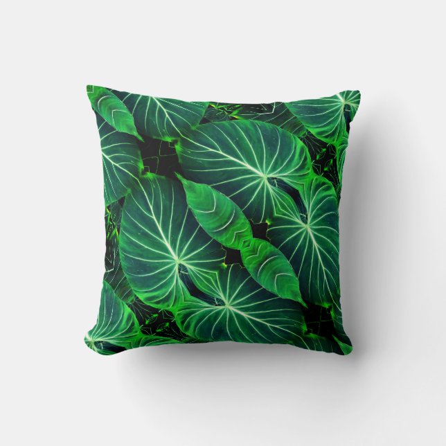 Coussin Palm Leaf, feuillage tropical, forêt tropicale (Recto)