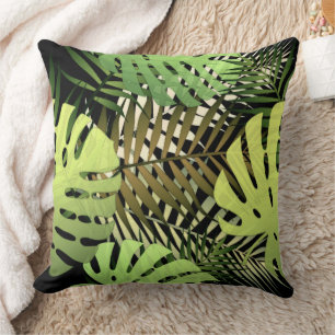 Coussin Palm moderne Feuille Tropical Jungle Vert Noir