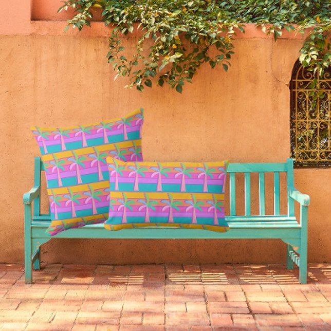 Coussin Palm Springs rétro Gras rayé Palm Tree (Créateur téléchargé)