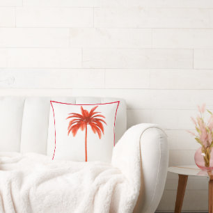Coussin Palm Tree Vintage Cadre rouge Tropical Elégant