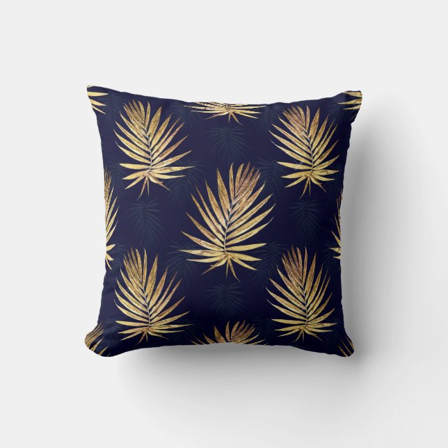Coussin Palme d'or bleu tropicale Verdure Feuille (Recto)