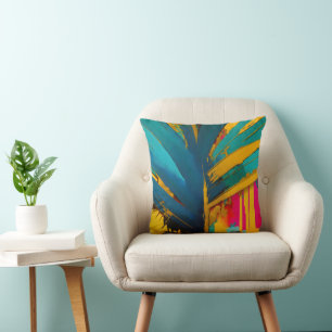 Coussin Palme d'or – Énergie Tropicale Abstraite