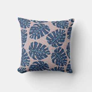 Coussin Palme Tropicale Bleu Gris