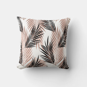 Coussin Palme tropicale feuille dorée noire Hawaïen
