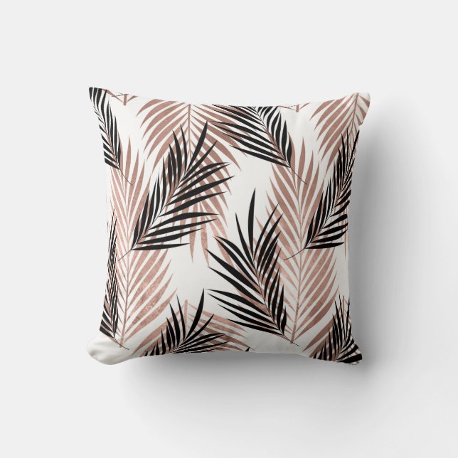 Coussin Palme tropicale feuille dorée noire Hawaïen (Recto)