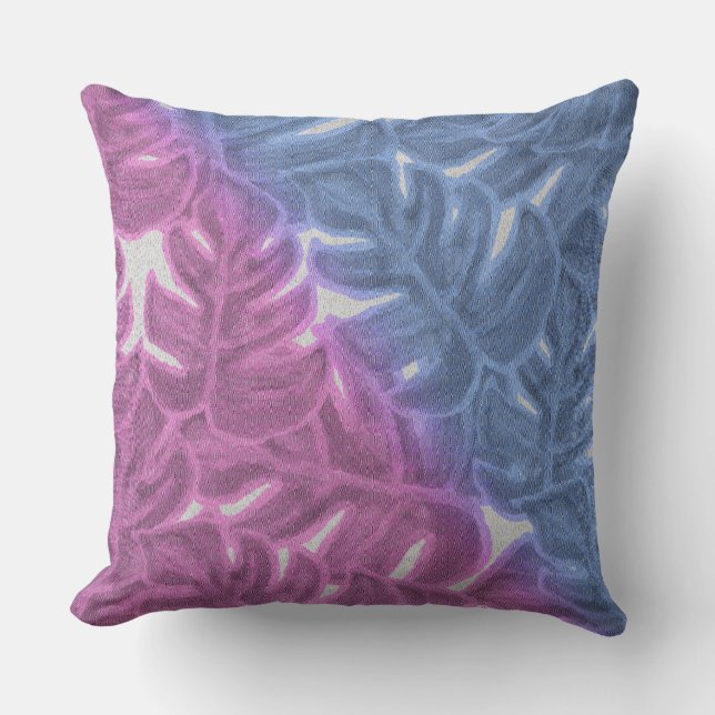 Coussin Palme tropicale rose lavande violette (Recto)