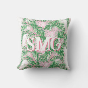 Coussin Palmes de plumes personnalisées en rose et vert