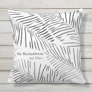 Coussin Palmes noires et blanches avec nom de famille et a