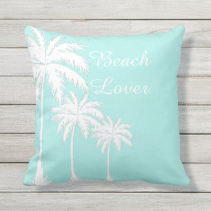 Coussin Palmier bleu Bleu Blancs sur la plage