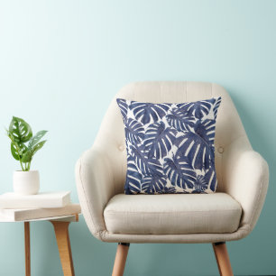 Coussin Palmier bleu feuille